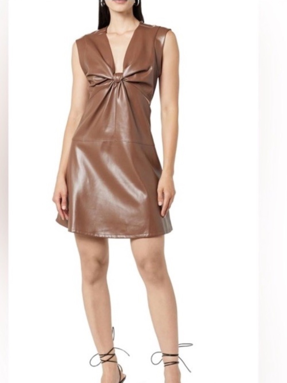 NWT The Drop Magdalena Vegan Leather Cutout Mini Dress Brown XS
